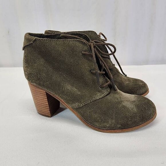 Toms LUNATA Women's Lace Up Booties Suede Olive Green Size 6.5 - Picture 6 of 12